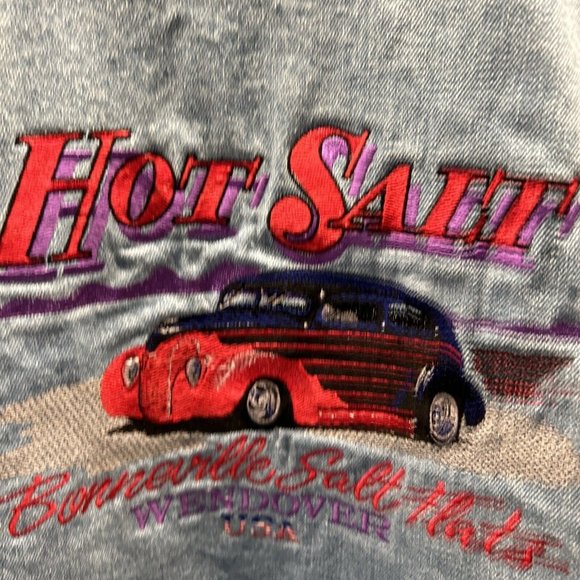 Vtg Bonneville Flats Racing Hot Salt Wendover Denim Jacket Varsity Size XL - Picture 10 of 16